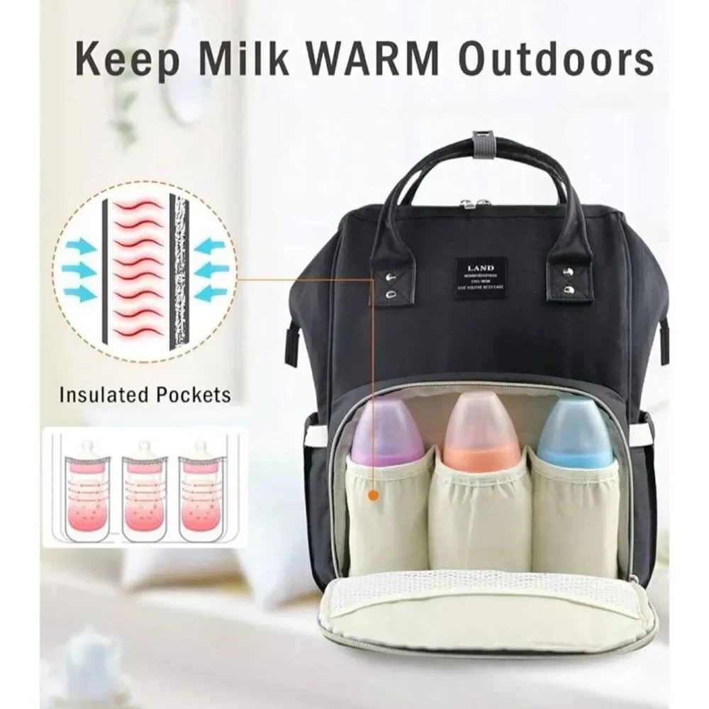 Land Baby Diaper Bag Large Capacity Mommy Backpack in Black- Exellent